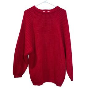 Vintage 90s Red Chunky Knit Sweater Women's M Acrylic Cozy Cabin Winter Pullover